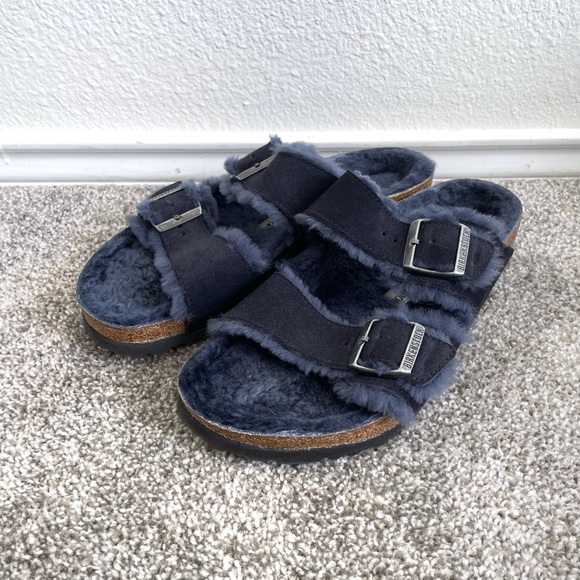 Birkenstock Other - Birkenstock Arizona shearling lined sandals men’s size 10 blue Nubuck Leather